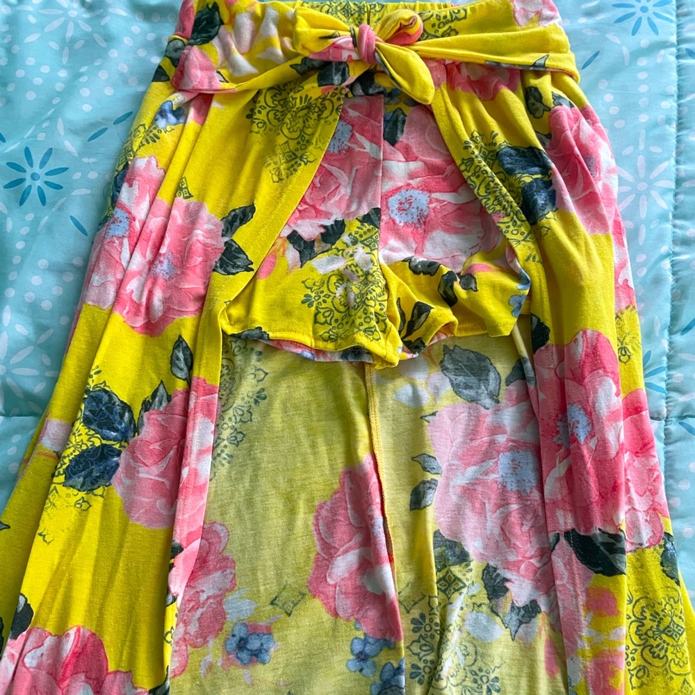 Justice Yellow and Pink Floral High-Low Shorts (Size: 14/16 Girls)